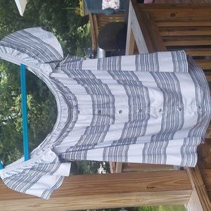 TORRID  SOFT MULTI STRIPE OFF SHOULDER ruffle Top Sz 2x